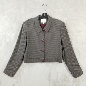 Vintage Express Jacket Women 11/12 Black White Check Crop Lined Career Office‎